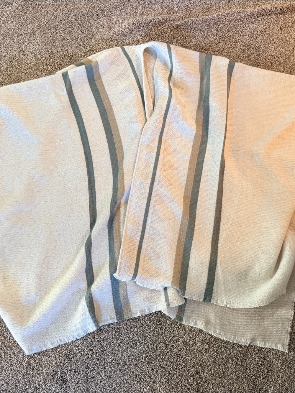 Open-Front Cream & Gray Striped Poncho Shrug